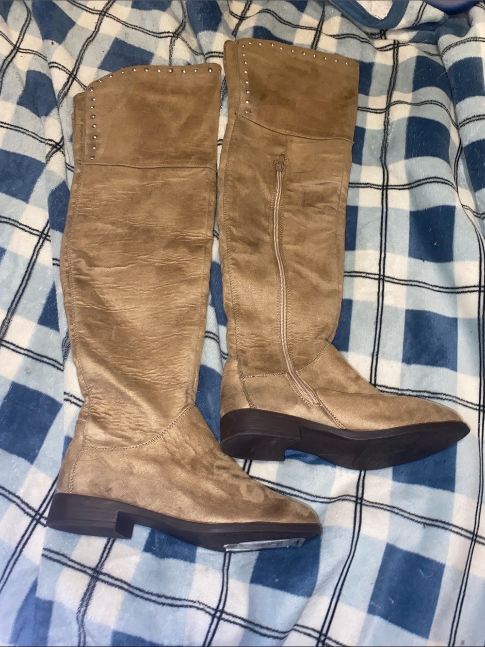 XOXO Over-The-Knee Tan Faux Suede Boots with Studded Cuff